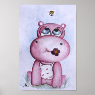 Rosa flodhästaffisch för barn poster