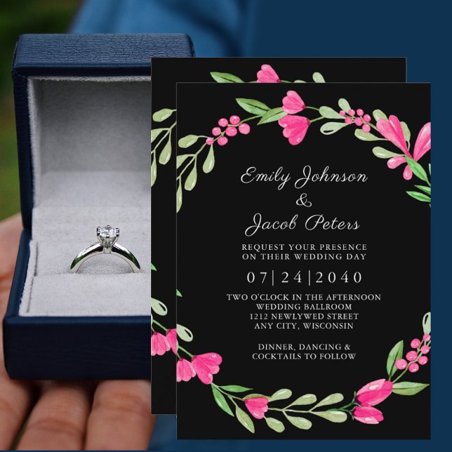 Rosa floral grönska över svart elegans bröllop meddelande (Skapare uppladdad)