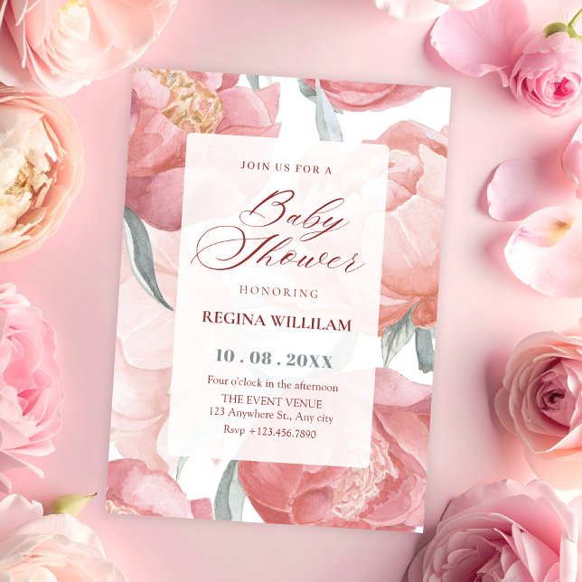 Rosa floralt vattenfärg baby shower inbjudningar (Skapare uppladdad)