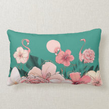 Rosa Florida Flamingos Tropical Flowers on Teal