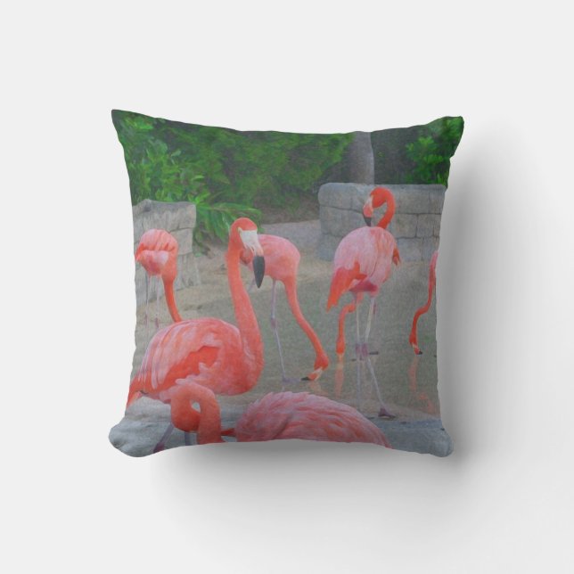 Rosa Florida Flamingos Watercolor Kudde (Framsida)