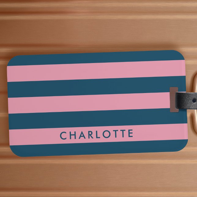 Rosa flottan Rand | Modern Trendig Preppy Namn Bagagebricka (Skapare uppladdad)