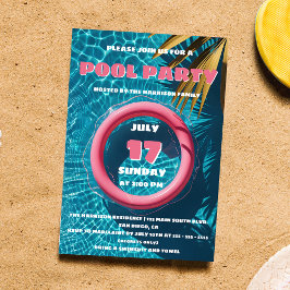 Rosa flotte tropisk sommar poolparty inbjudningar