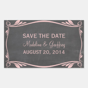 Rosa Flourish Chalkboard Save the Date Stickers Rektangulärt Klistermärke