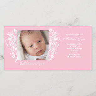 Rosa Flourish Nyfödd bebis Birth Annouement Meddelande