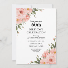 Rosa Flower 60 Birthday Photo Party Inbjudningar