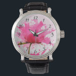 Rosa Flower Abstrakt Paint Splatter Armbandsur<br><div class="desc">Söt blomma med rosa petaler som exploderar i rosa färgstänk på en stor vit vägg bakom. Stora droppar av färg sprejas och skövlas överallt. Utformning av coolans moderna abstrakt contemporary.</div>