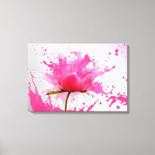 Rosa Flower Abstrakt Paint Splatter Canvastryck