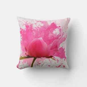 Rosa Flower Abstrakt Paint Splatter Kudde