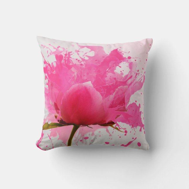Rosa Flower Abstrakt Paint Splatter Kudde (Framsida)
