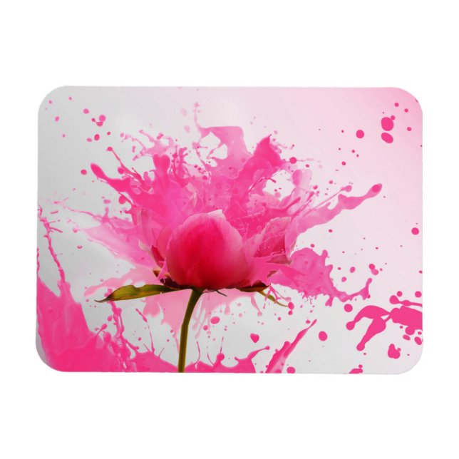 Rosa Flower Abstrakt Paint Splatter Magnet (Horisontell)