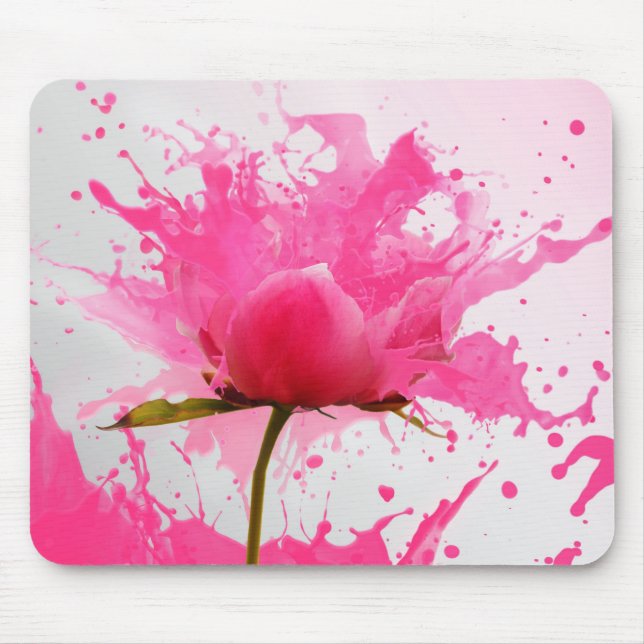 Rosa Flower Abstrakt Paint Splatter Musmatta (Framsidan)