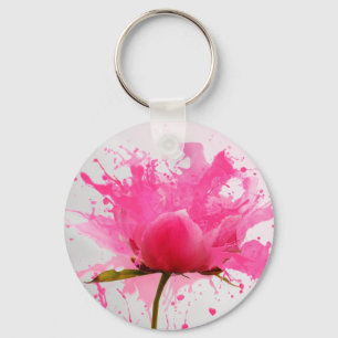 Rosa Flower Abstrakt Paint Splatter Nyckelring