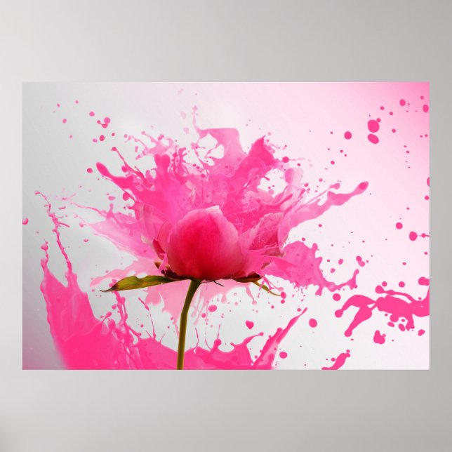 Rosa Flower Abstrakt Paint Splatter Poster (Framsidan)