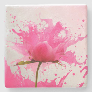 Rosa Flower Abstrakt Paint Splatter Underlägg Sten