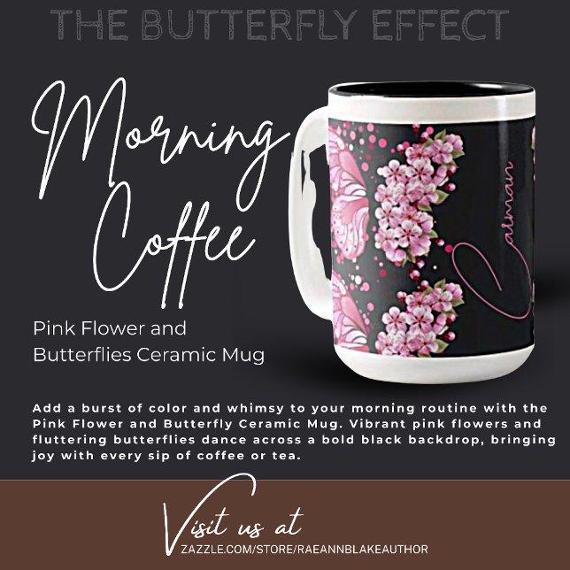 Rosa Flower and Butterflies Ceramic Mugg (Skapare uppladdad)