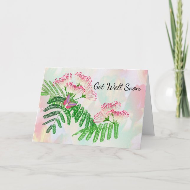 Rosa Flower and Butterfly Get well Card Kort (Framsida)