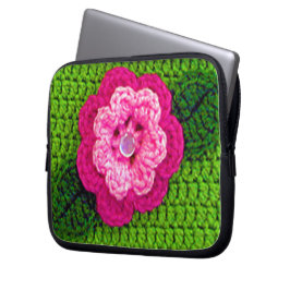 Rosa Flower Artisan Crochet Print Electronics Bag Laptop Fodral