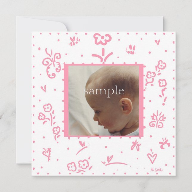Rosa Flower Birth Notification Meddelande (Framsida)