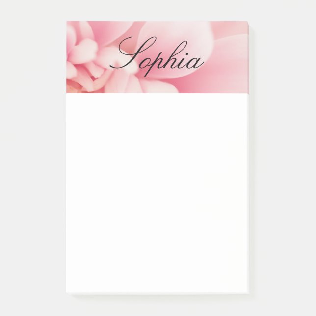 Rosa Flower & Black Script Namn Post-it Block (Framsida)