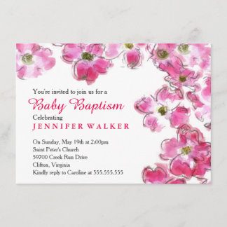 Rosa Flower Blommar Baby Baptism Dedication Inbjudningar