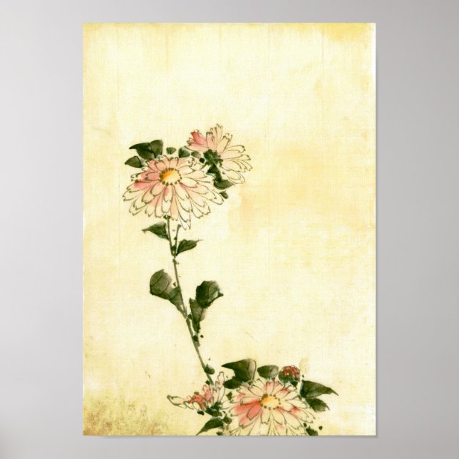 Rosa Flower Blommars, Hokusai Japanska Fine Art Poster (Framsidan)