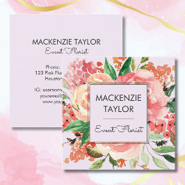 Rosa Flower Blommigt Bouquet Fyrkantigt Visitkort