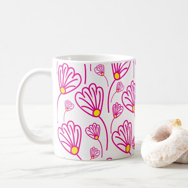 Rosa Flower Blommigt Kaffemugg (Med munk)