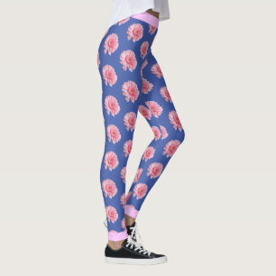 Rosa Flower-Blommönster på BLUE Leggings