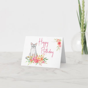 Rosa Flower Bouquet-födelsedagskort från katten Kort