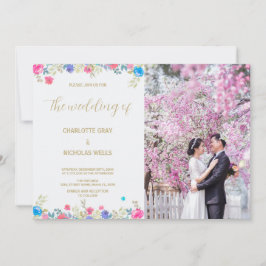 Rosa Flower bröllopsinbjudningar med foto Inbjudningar