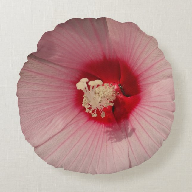 Rosa Flower Brushed Polyester Round-kushion Rund Kudde (Framsidan)