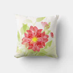 Rosa Flower Butterfly Blek Grönt Löv Pillow Kudde