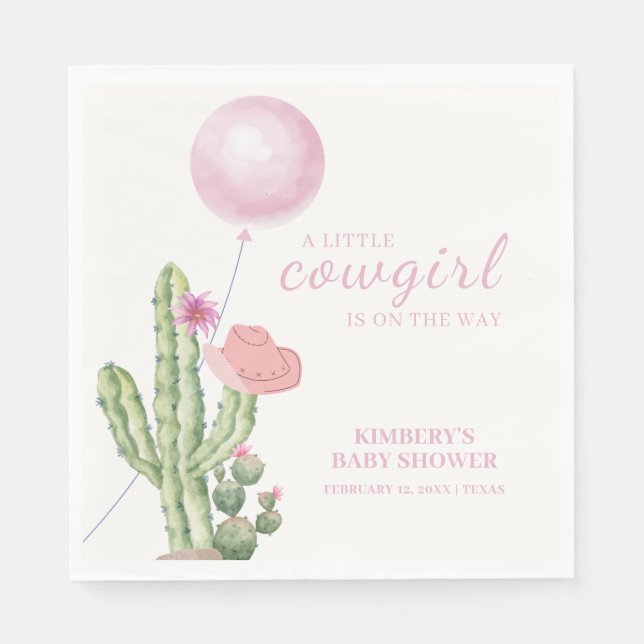 Rosa Flower Cactus Balloon Cowgirl Baby Shower Pappersservett (Framsidan)
