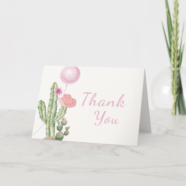 Rosa Flower Cactus Balloon Cowgirl Baby Shower Tack Kort (Framsida)