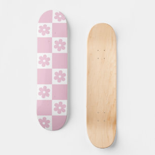 Rosa Flower Checkat mönster Mini Skateboard Bräda 18,5 Cm