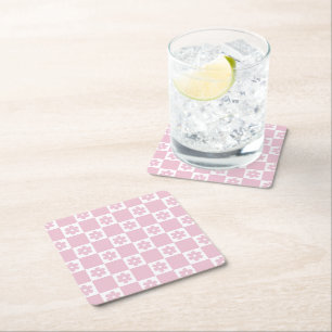 Rosa Flower Checkat mönster Underlägg Papper Kvadrat