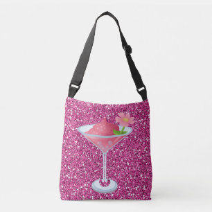 Rosa Flower Cocktail Faux Glitter Axelväska