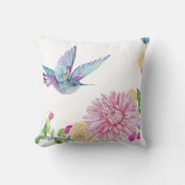 Rosa Flower Colorful Hummingbird Kudde