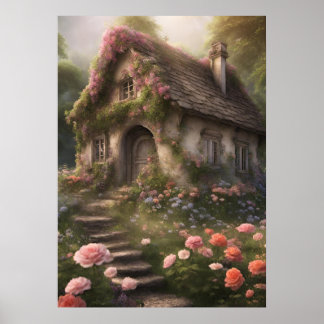 Rosa Flower Cottage Poster
