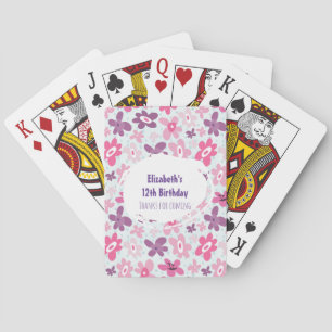 Rosa Flower Cute Whimsical Mönster Birthday Tack Spel Kort