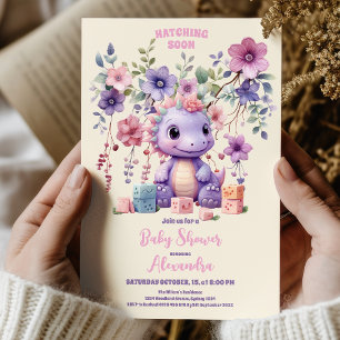 Rosa Flower Dino Girl Baby Shower Inbjudningar