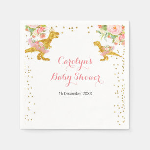 Rosa Flower Dino Girl Baby Shower Napkin Pappersservett