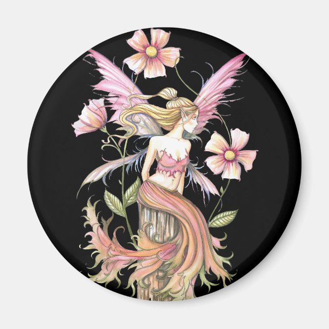 Rosa Flower Fairy Art Magnet (Framsidan)