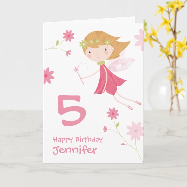 Rosa Flower Fairy Personlig Birday Card Kort (Gul blomma)