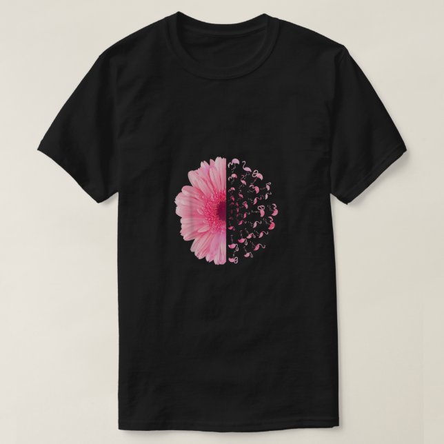 Rosa Flower Flamingo Breast Cancer Awareness Månad T Shirt (Design framsida)