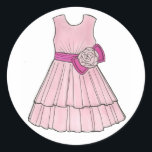 Rosa Flower Girl Dress Möhippa Wedding Stickers Runt Klistermärke<br><div class="desc">Stickarna har en originalmarkörillustration av en söt rosa blomklänning. Perfekt för bröllop-konstruktion och dekoration! Koordinerande utformningar som är tillgängliga för andra medlemmar i brudens sida. Designern är tillgänglig för att skapa och överföra anpassad design så att det matchar färg och teman i bröllop. Klicka på "Fråga den här designern" för...</div>