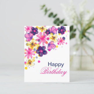 Rosa Flower Grattis på födelsedagen Card Blommigt