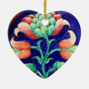 ROSA FLOWER Grönt Blue Blommigt Heart Julgransprydnad Keramik