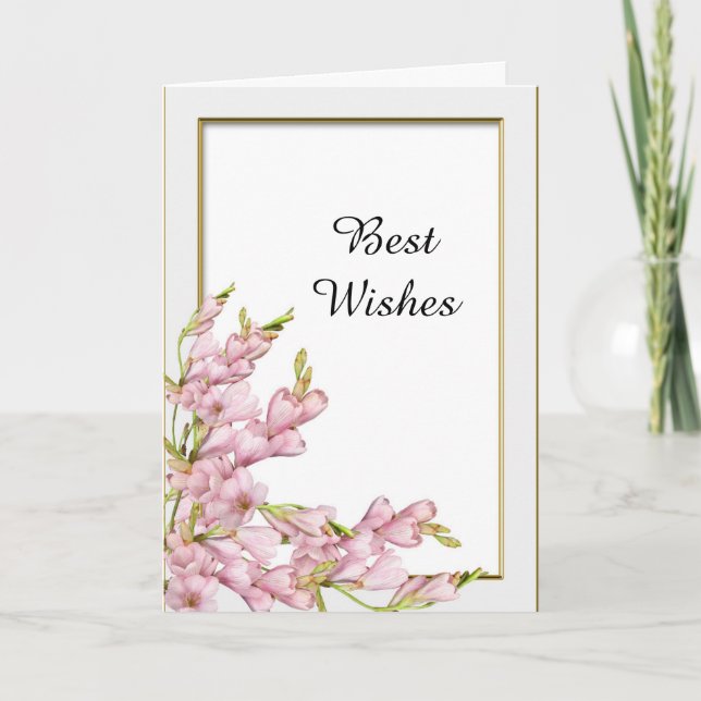 Rosa Flower Guld Bröllop Grattis Ram Kort (Framsida)